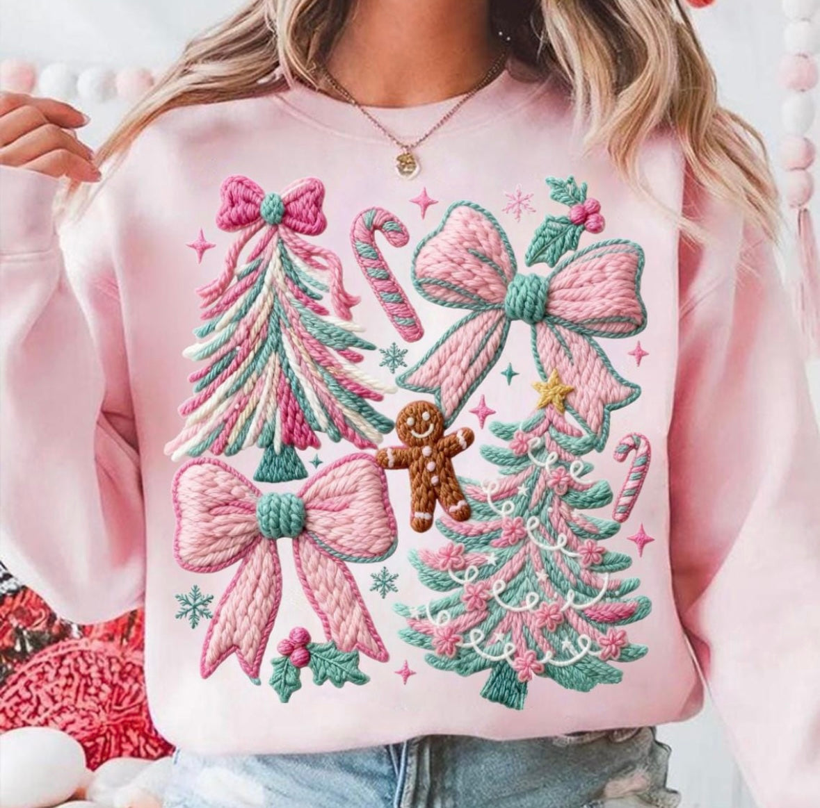 Christmas faux yarn print sweater